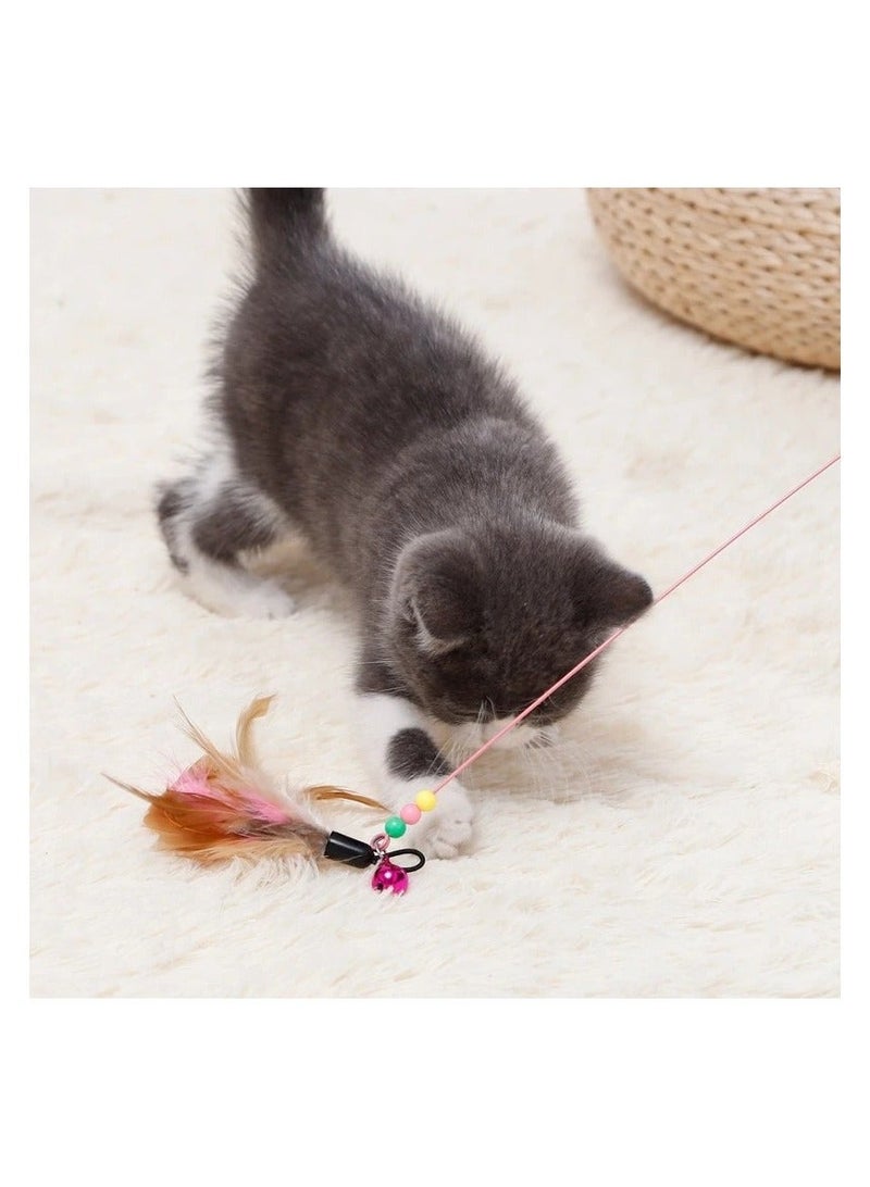 عصا ريشية لإثارة اهتمام القطط - لعبة مسلية للقطط والقطط الصغيرة - عصا سلكية مع خرز جرس لتنشيط نشاط القطط - وسائل تسلية للقطط - Image 4